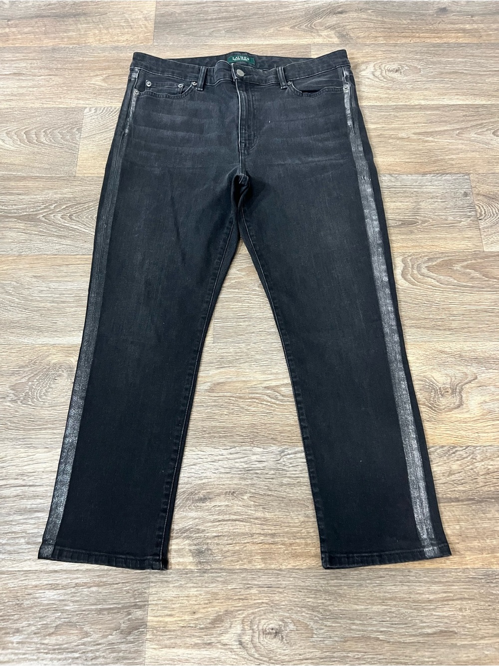 Ralph Lauren Black Straight-Leg Jeans with Metallic Side Stripe/A851